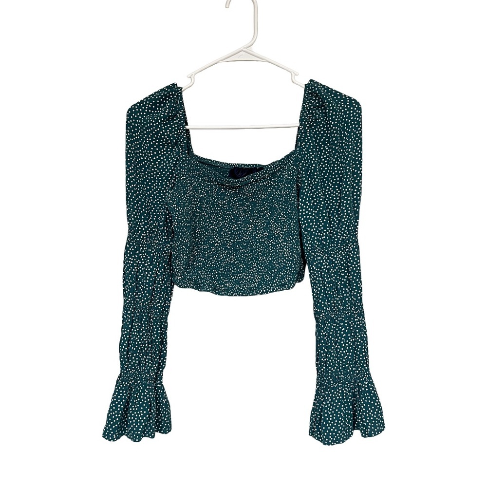 Blue Rain Teal and White Textured Crop Top